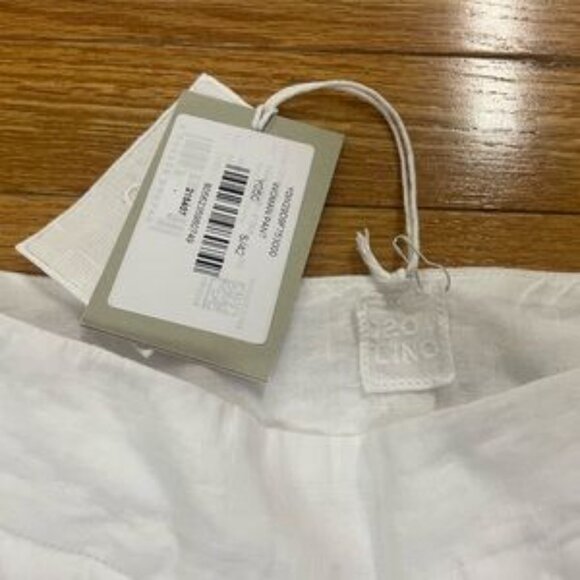 120% Lino NWT Resort Linen Split-Front Pants WHITE Small - Picture 6 of 8